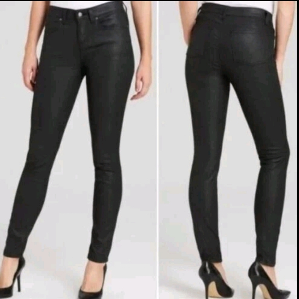 Eileen Fisher Black Coated Wax Skinny Leg Denim Pants 10